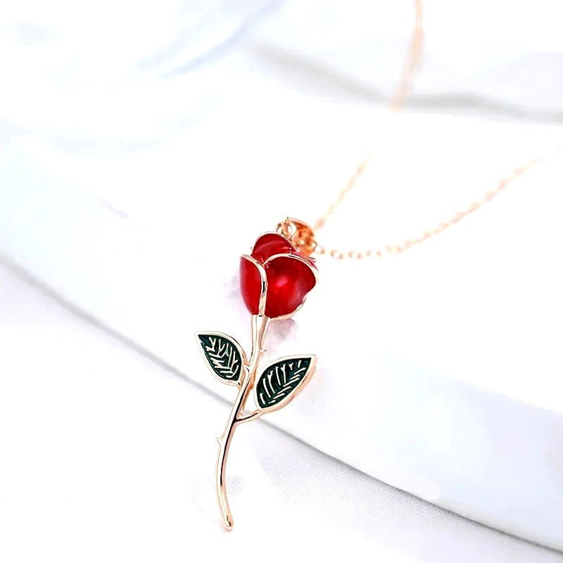 Blossoming Rouge Enamel Rose Pendant