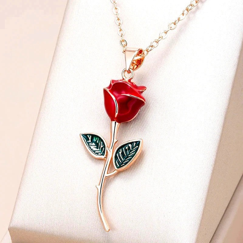 Blossoming Rouge Enamel Rose Pendant