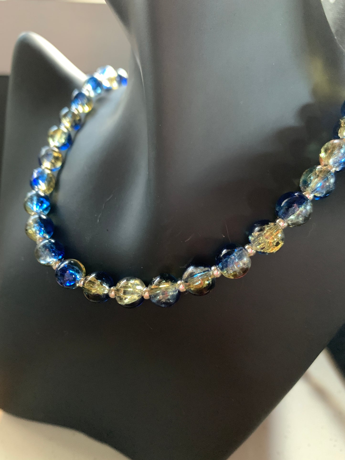 Gold & Blue Glass Bead Neckless