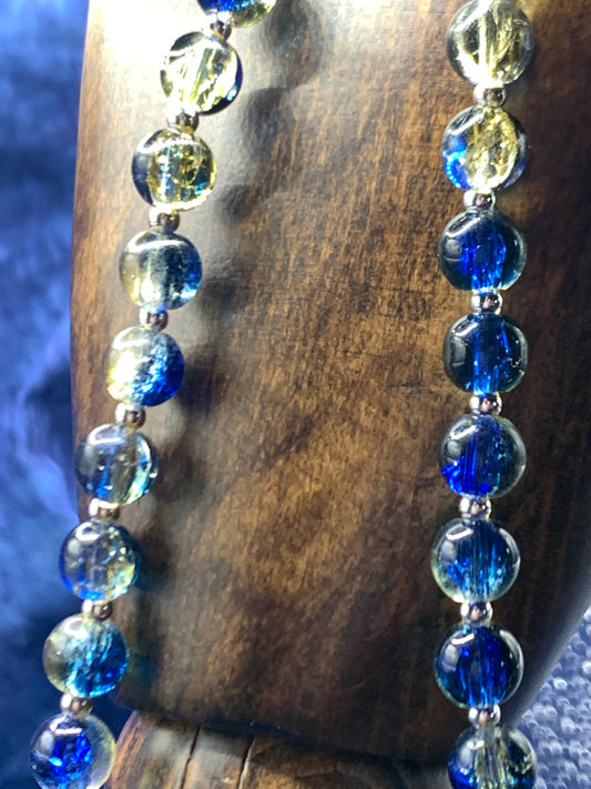 Gold & Blue Glass Bead Neckless