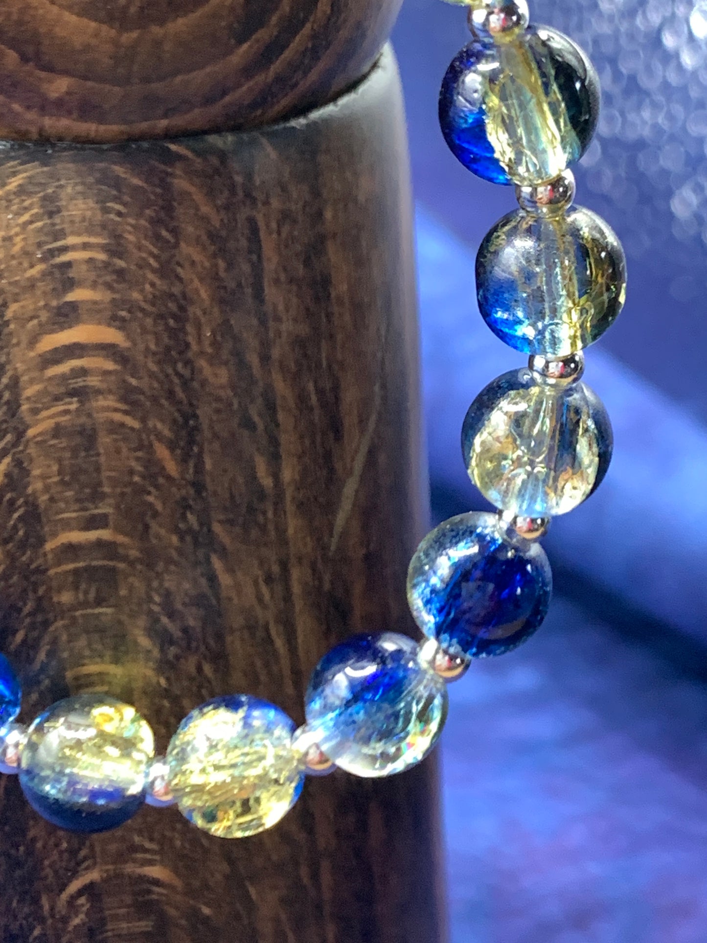 Gold & Blue Glass Bead Neckless