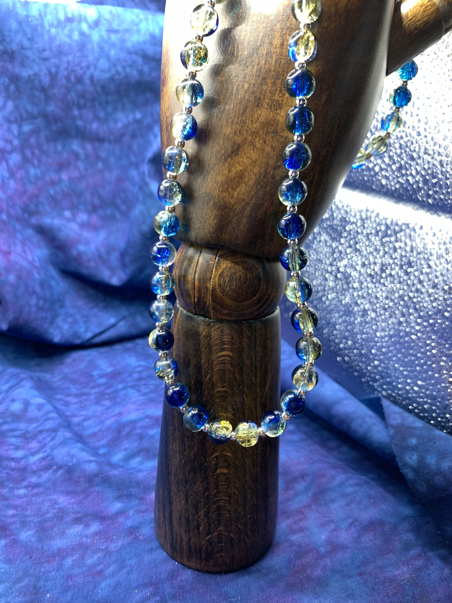 Gold & Blue Glass Bead Neckless