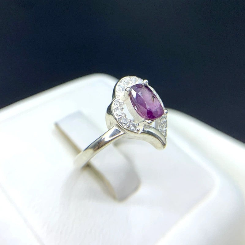 Natural Ruby Heart Ring in Sterling Silver