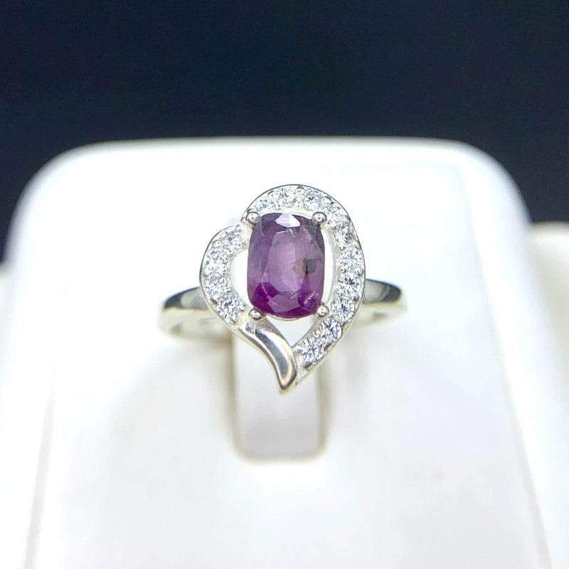 Natural Ruby Heart Ring in Sterling Silver