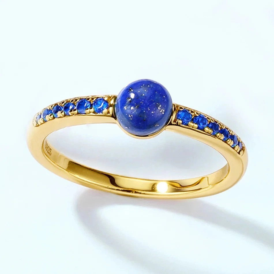 Lapis Lazuli Sphere Ring with Blue Sapphire Accents