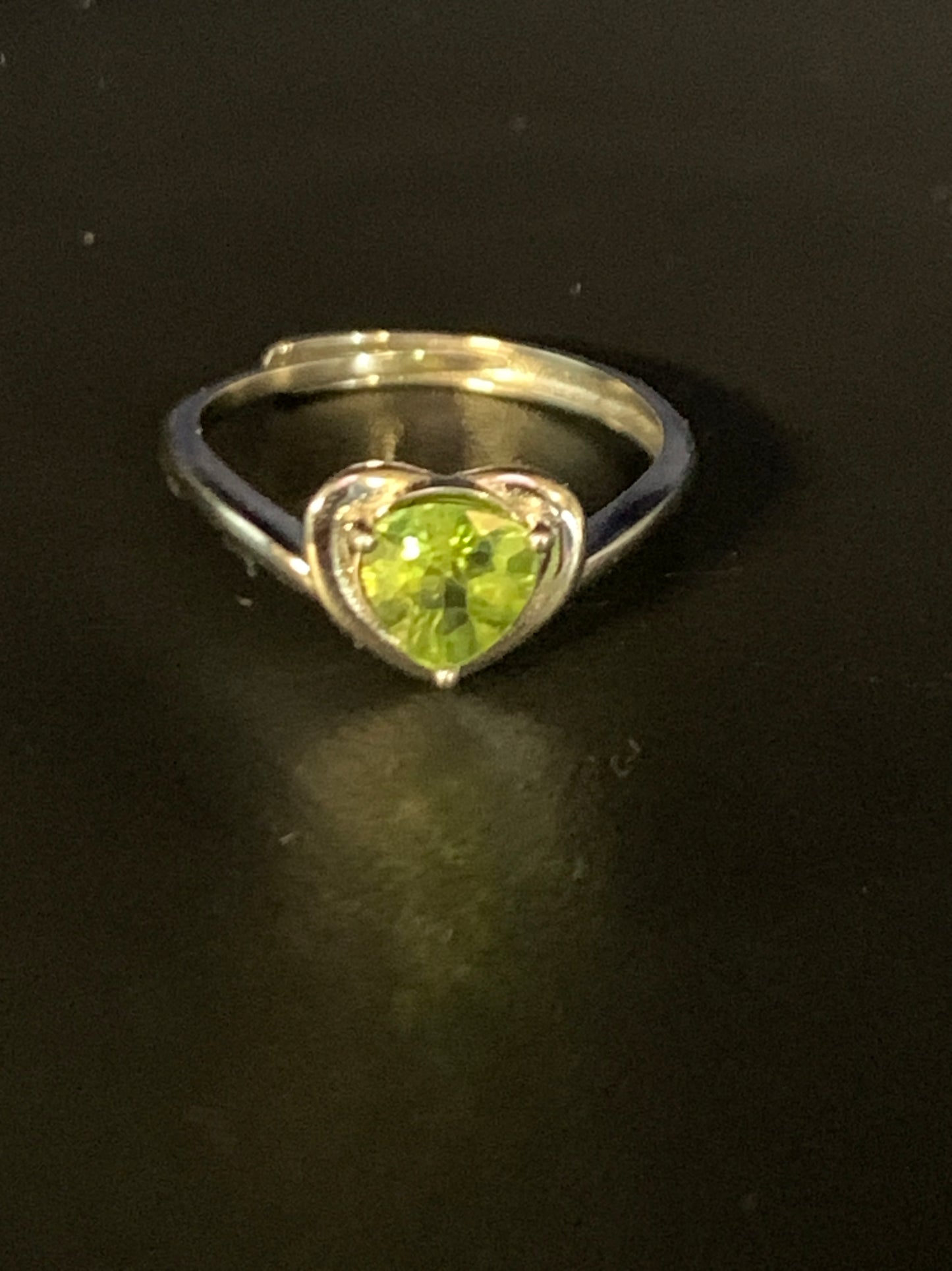 Beautiful Parrot Green Peridot Heart Ring