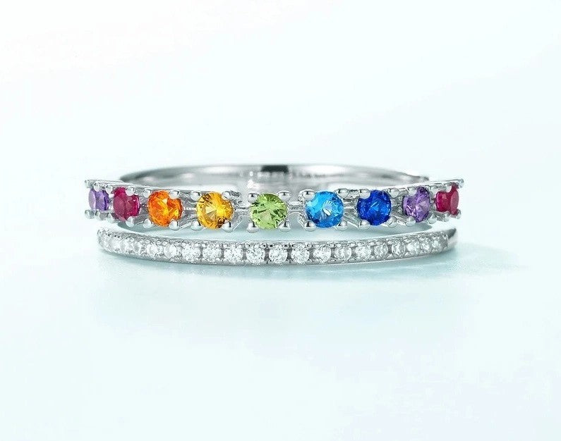 Radiant Rainbow Gemstone Eternity Band