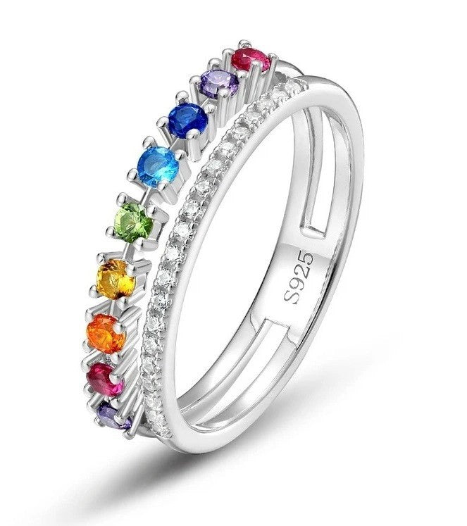 Radiant Rainbow Gemstone Eternity Band