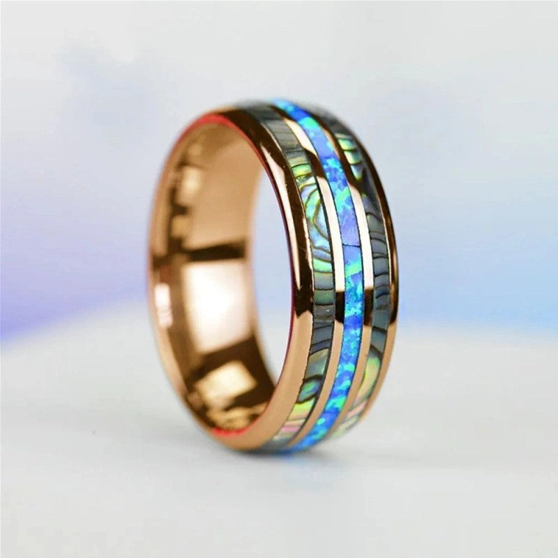 Rose Gold Triple Band Full-Circle Created Opal Ring