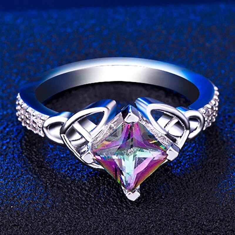 Square-Cut Mystic Topaz Modern Elegance Ring