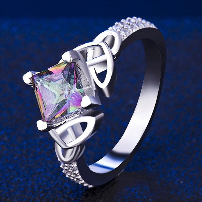 Square-Cut Mystic Topaz Modern Elegance Ring