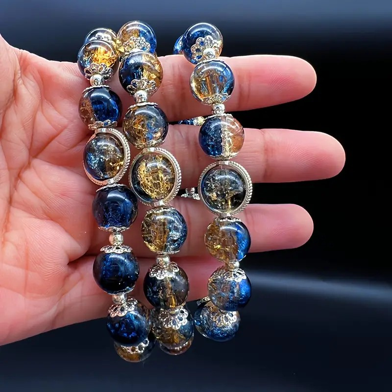 Exquisite Starry Sky Ink Blue & Yellow Beaded Bracelet