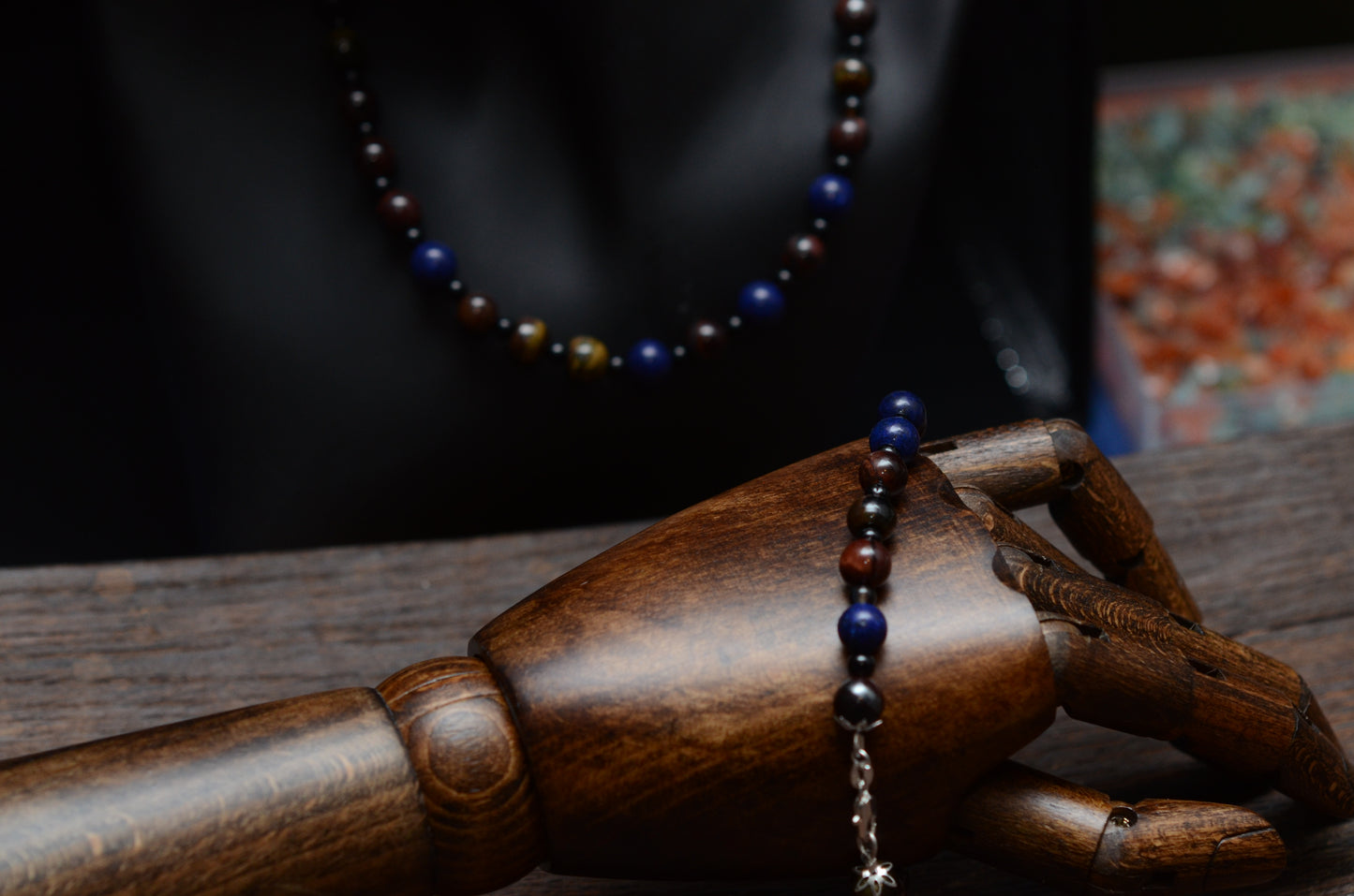 Tigers Eye Multi Colour & Obsidian Neckless