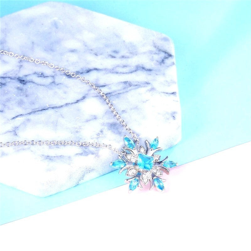 Winter Wonderland Blue Snowflake Necklace